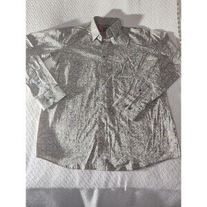 French Crown Size 40 Extra Large Men's Fashion Print Dress Shirt Tan&Blue 1023
